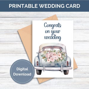 Afdrukbare kaart Gefeliciteerd bruiloft kaart Afdrukbare trouwdag kaart Digitale download Pasgetrouwde gefeliciteerd kaart voor bruiloft afdrukbare