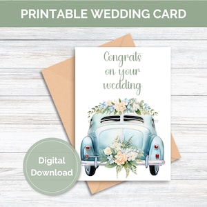 Carte de félicitations de mariage imprimable Carte de mariage florale en téléchargement numérique Carte de félicitations de mariage florale Carte imprimable pour les jeunes mariés