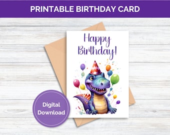 Tarjeta de cumpleaños imprimible para niño Tarjeta de feliz cumpleaños imprimible Descarga digital Tarjeta de felicitación de cumpleaños de dinosaurio Descarga instantánea