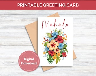 Printable Greeting Card Mahalo Hawaiian Greeting Card Thank You Card Printable Hawaiian Mahalo Thank You Card Appreciation Card Printable