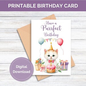 Printable Birthday Card Cat Printable Card for Birthday Cute Cat Birthday Card Digital Download Birthday Card Printable Cat Card Download