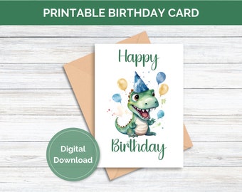 Tarjeta de cumpleaños imprimible para niño Tarjeta de feliz cumpleaños imprimible Descarga digital Tarjeta de felicitación de cumpleaños de dinosaurio Descarga instantánea