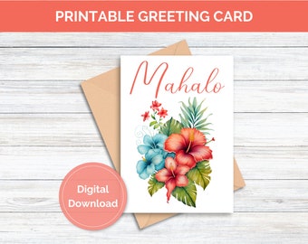 Printable Greeting Card Mahalo Hawaiian Greeting Card Thank You Card Printable Hawaiian Mahalo Thank You Card Appreciation Card Printable