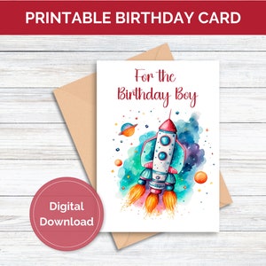 Printable Birthday Card for Kid Space Ship Birthday Card for Boy Spaceship Birthday Card for Son Digital Download Birthday Greeting Card