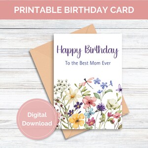 Printable Birthday Card for Mom Birthday Card Printable Floral Mom Birthday Card Digital Download Greeting Card Instant Download