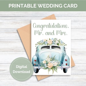Tarjeta de felicitación de boda imprimible, tarjeta floral de boda, descarga digital, tarjeta floral de felicitación de boda, tarjeta imprimible para recién casados