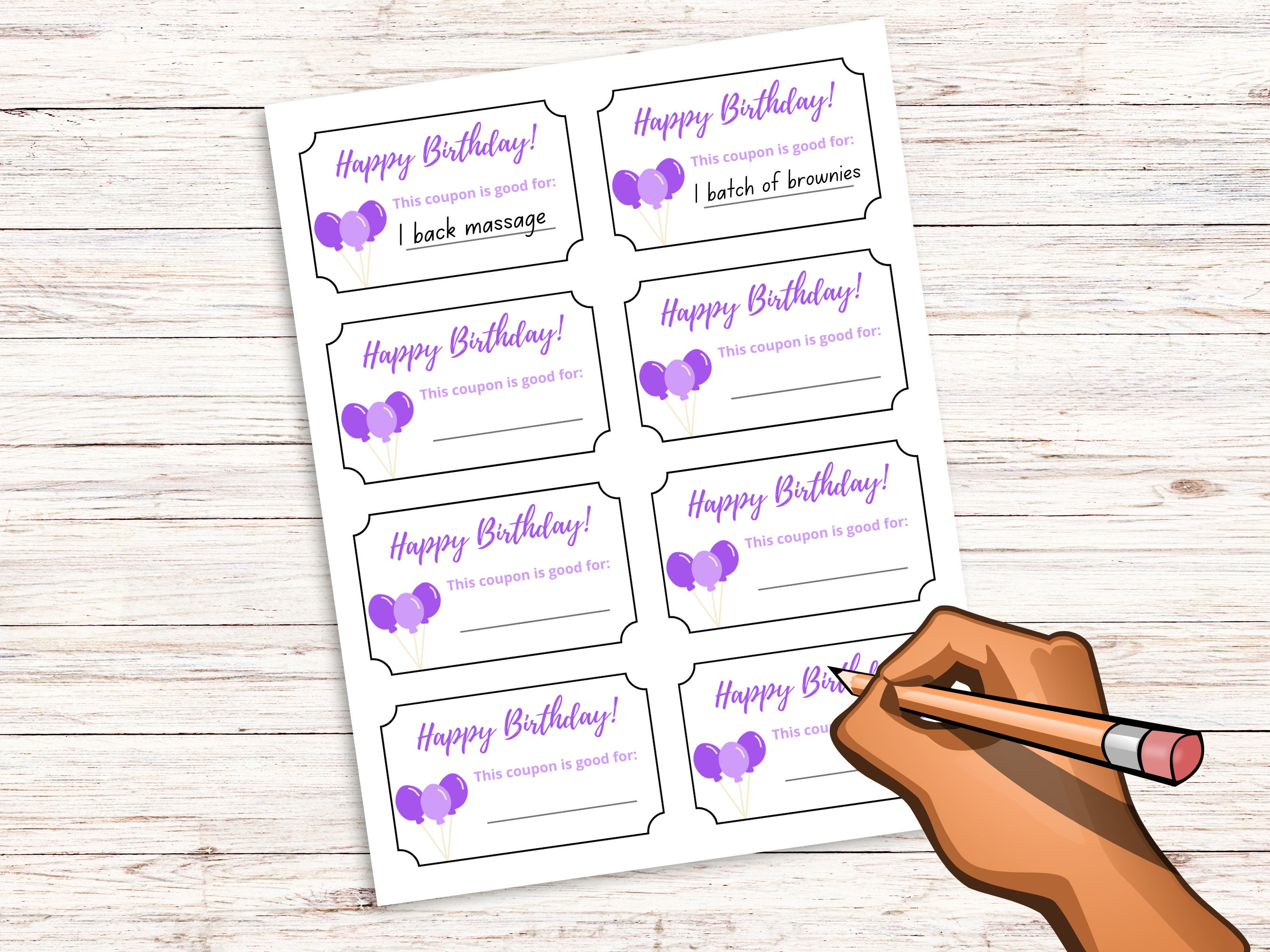 Purple Printable Blank Birthday Coupons Birthday Gift for Her Gift for ...