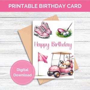 Biglietto di auguri di compleanno stampabile per golfisti per ragazze Download digitale Biglietto di auguri di compleanno per ragazze adolescenti Biglietto di auguri di compleanno stampabile per golfisti