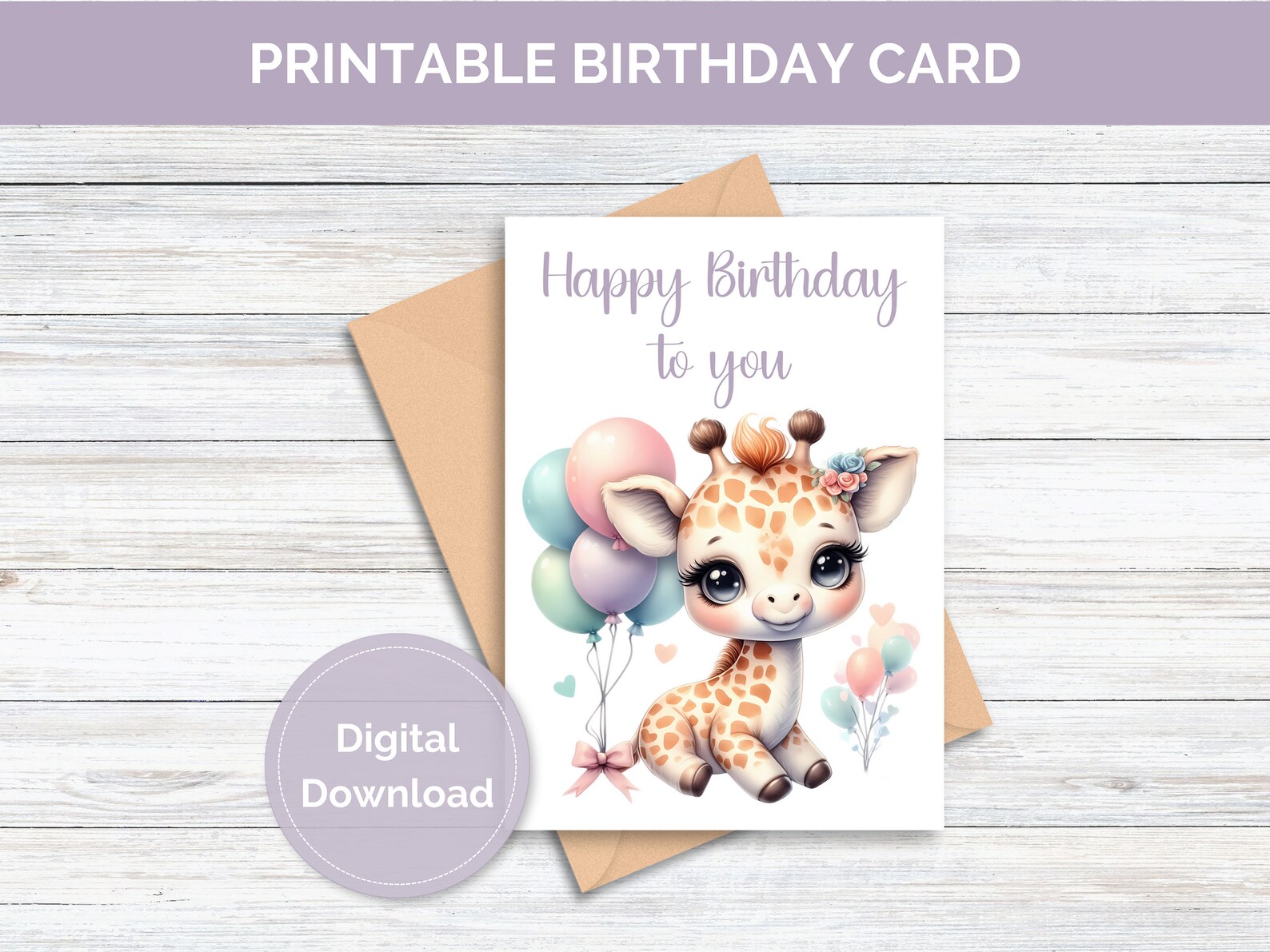 Fun Giraffe Birthday Card - Animal Themed Greeting Card For Kids, Teens, Men & Women