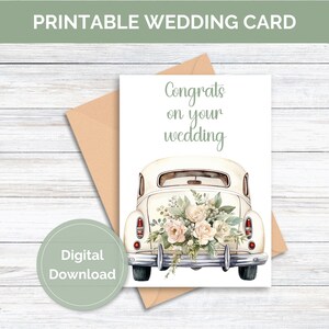 Carte de félicitations de mariage imprimable Carte de mariage florale en téléchargement numérique Carte de félicitations de mariage florale Carte imprimable pour les jeunes mariés