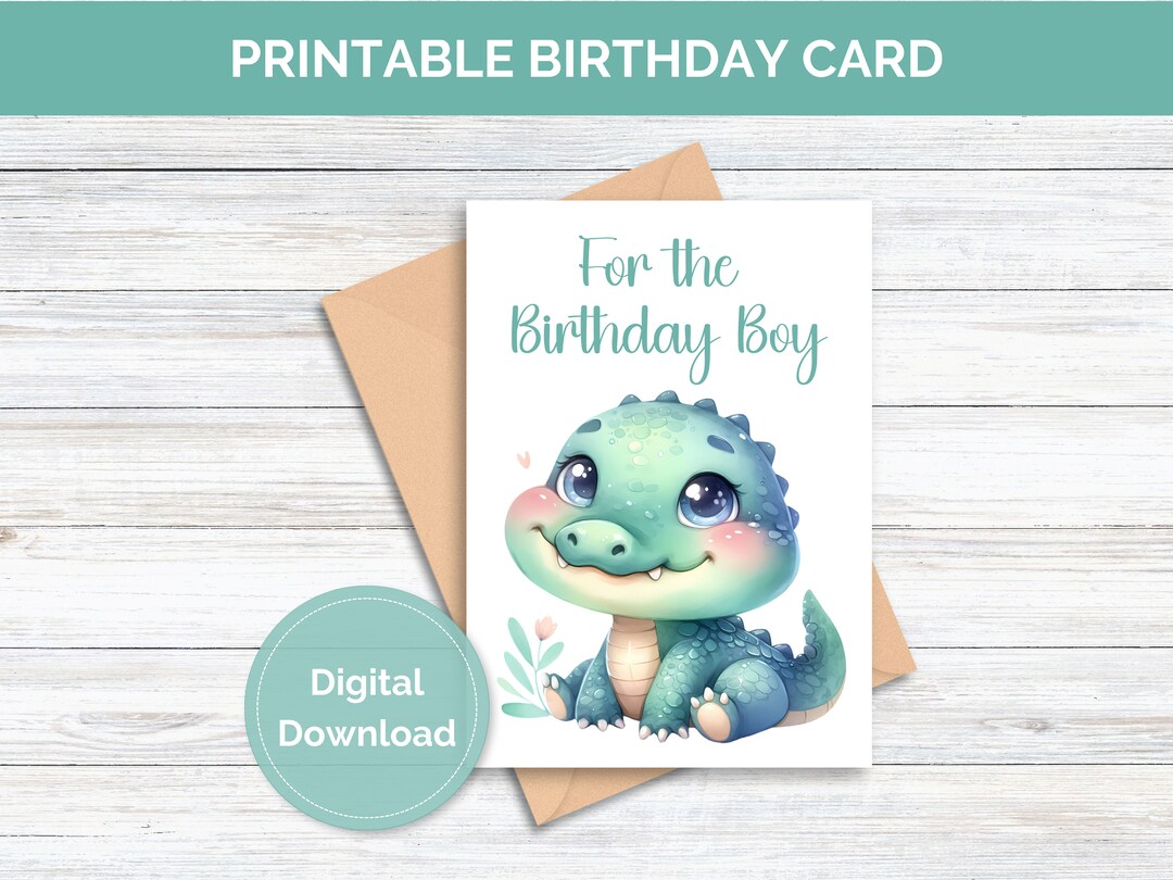 Printable Birthday Card for Boy Happy Birthday Card Dinosaur Birthday ...