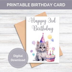 3. Geburtstag Katze Druckbare Geburtstagskarte Digital Download Katze Geburtstagskarte für 3. Geburtstag Katze 3. Geburtstag Karte