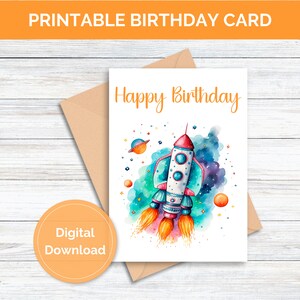 Printable Birthday Card for Kid Space Ship Birthday Card for Boy Spaceship Birthday Card for Girl Digital Download Birthday Greeting Card