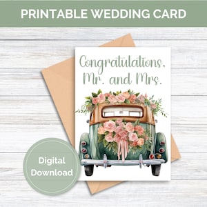Tarjeta de felicitación de boda imprimible Tarjeta de felicitación del día de la boda imprimible Tarjeta de felicitación para recién casados Descarga digital Tarjeta de boda imprimible