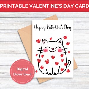 Printable Cat Valentine's Day Card Digital Download Valentine's Day Card Cat Greeting Card for Valentine's Day Cat Card Instant Download
