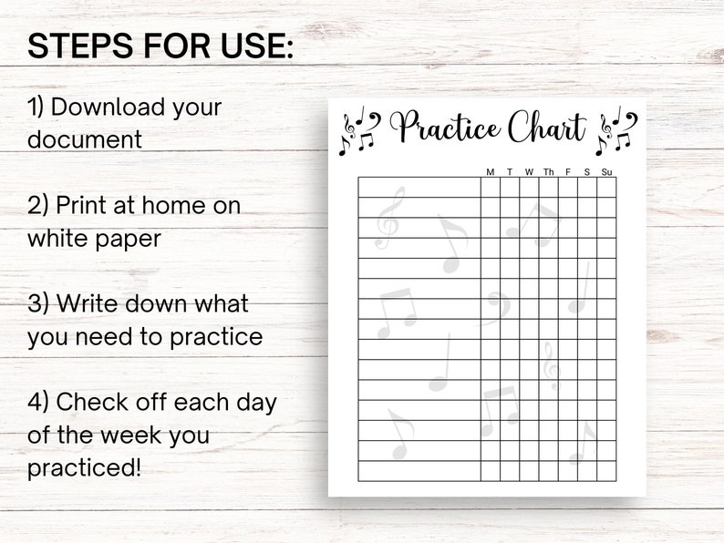 Printable Music Practice Chart Practice Tracker for Music Student Music ...