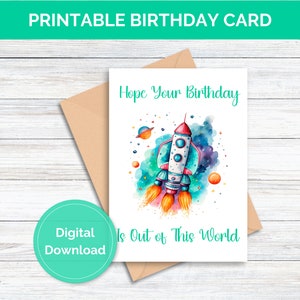 Printable Birthday Card for Kid Space Ship Birthday Card for Boy Spaceship Birthday Card for Girl Digital Download Birthday Greeting Card