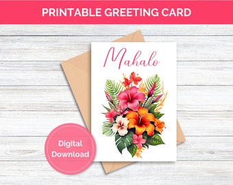 Printable Greeting Card Mahalo Hawaiian Greeting Card Thank You Card Printable Hawaiian Mahalo Thank You Card Appreciation Card Printable