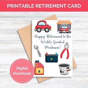 Carte de retraite imprimable pour mécanicien, carte imprimable pour la retraite de mécanicien, carte de retraite pour mécanicien imprimable en téléchargement numérique