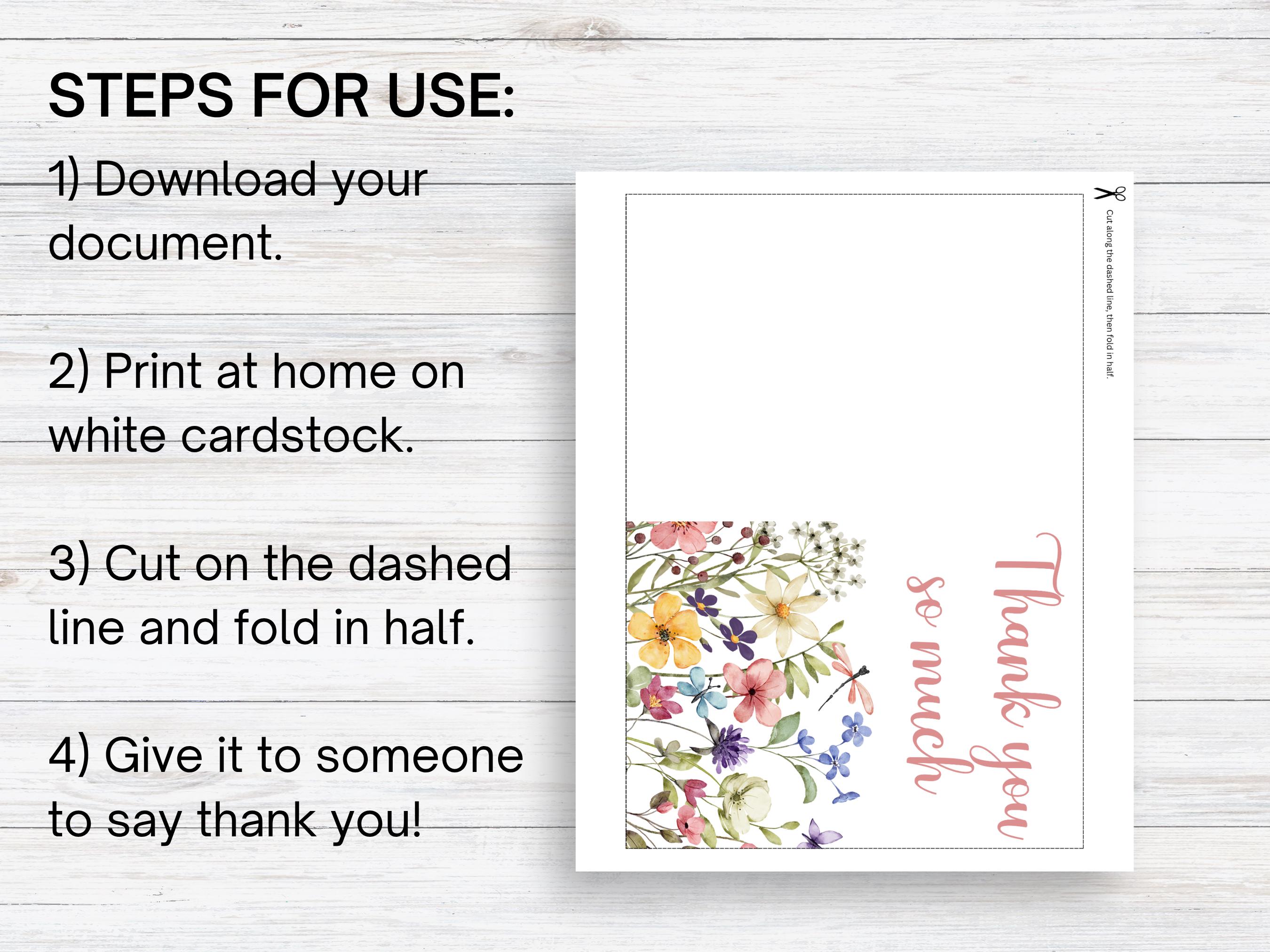 Printable Floral Thank You Card Printable Thank You Card Floral Digital ...