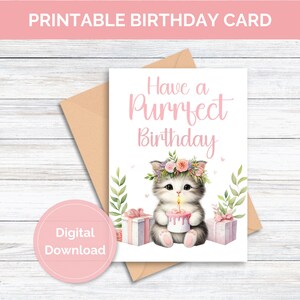 Printable Cat Birthday Card Printable Card for Birthday Digital Download Cute Cat Birthday Card Instant Download Birthday Card Cat Card