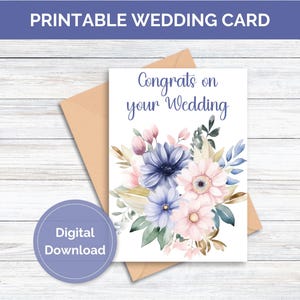 Tarjeta de felicitación de boda con flores para imprimir. Descarga digital. Tarjeta de felicitación de boda con flores. Tarjeta de felicitación de boda con flores para imprimir.