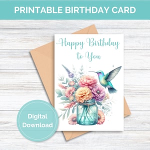 Carte D'anniversaire Fleurs Aquarelle 'Joyeux Anniversaire Maman' - 15x15 Cm, Intérieur Vierge, Enveloppe Kraft