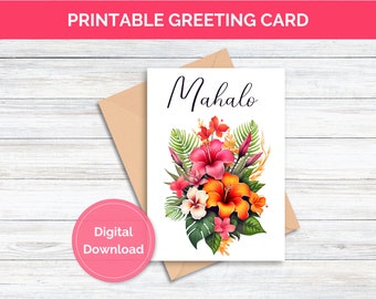 Printable Greeting Card Mahalo Hawaiian Greeting Card Thank You Card Printable Hawaiian Mahalo Thank You Card Appreciation Card Printable