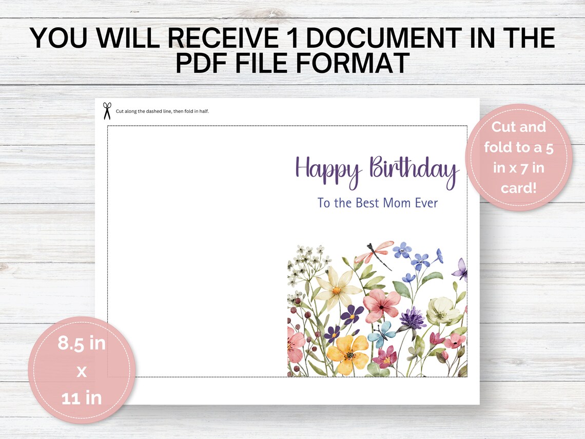 Printable Birthday Card for Mom Birthday Card Printable Floral Mom ...