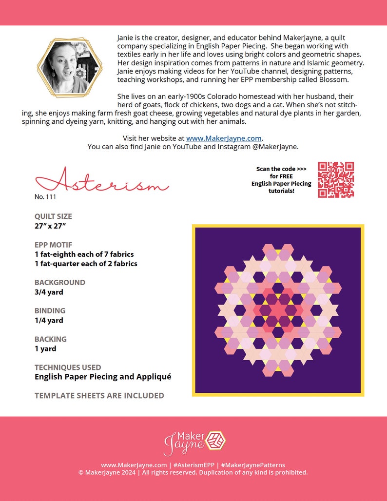 Digital EPP Pattern - Asterism Quilt Pattern - English Paper Piecing ...