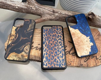 Custom Handmade Resin and Wood Live Edge Phone Case for