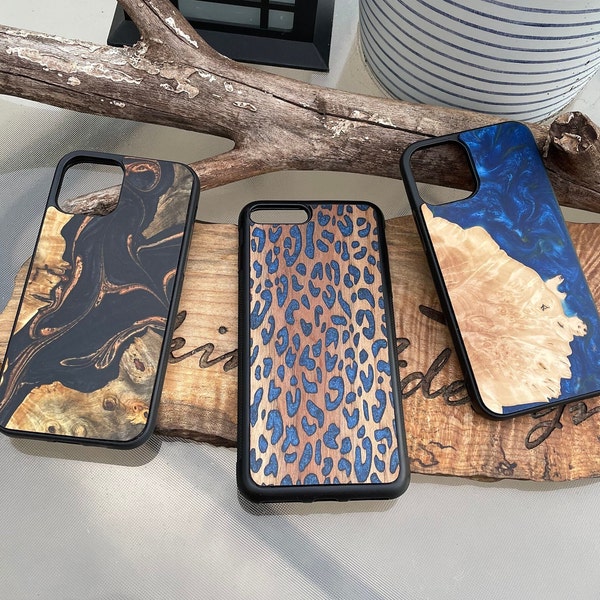 Custom Handmade Resin and Wood Live Edge Phone Case for Iphone