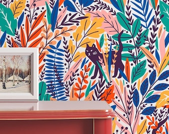 Colorful Cats Wallpaper, Scandinavian Style, Peel and Stick