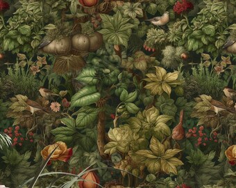 Leaves and birds  - Peel and Stick wallpaper, Traditional wallpaper design #3674