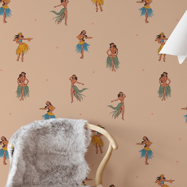 Hawaiian dancers Retro Wallpaper - Peel & Stick Wallpaper - Removable Self Adhesive and Traditional wallpaper 3470