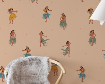 Hawaiian dancers Retro Wallpaper - Peel & Stick Wallpaper - Removable Self Adhesive and Traditional wallpaper 3470