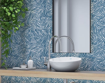 Ocean Blue Waves Wallpaper - Abstract Removable Self Adhesive Wallpaper #3093