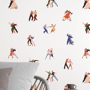 Papel pintado retro blanco con parejas bailando - Papel pintado autoadhesivo despegable y tradicional n.° 3666