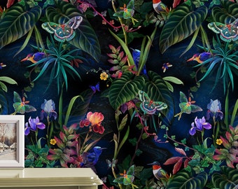 Botanical wallpaper | floral garden| Peel aтв Stick wallpaper| Traditional Canvas #33376