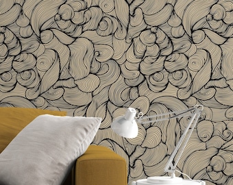Wallpaper Abstract Waves - Peel and stick wallpaper, Removable , traditional wallpaper  3352