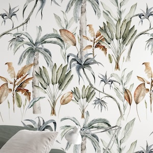 Palm leaves wallpaper, Peel and Stick wallpaper, , Traditional Canvas, tropical  design #3572