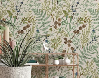 Removable and Renter Friendly, Fern Botanical Wallpaper, Peel and Stick and Traditional Wallpaper, Leaves Wall Art, Self Adhesive 3453