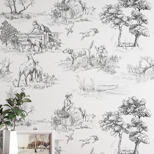 Rustic Motifs Wallpaper, Toile Design- Peel and Stick Wallpaper ...
