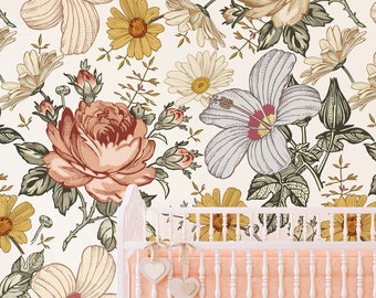 Vintage Floral  Peony Bouquet | Peel and Stick Wallpaper 3233