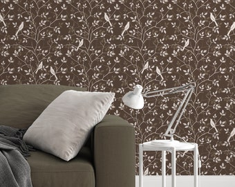 Birds on branches - Removable wallpaper - Vinyl Peel and Stick Wall design#3345