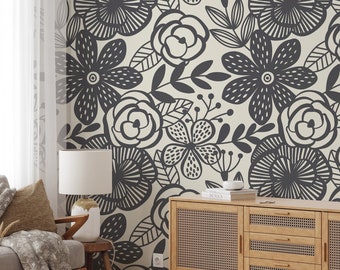 Vintage Floral Watercolor Peony  - murals Self Adhesive Peel and Stick Wallpaper #3383