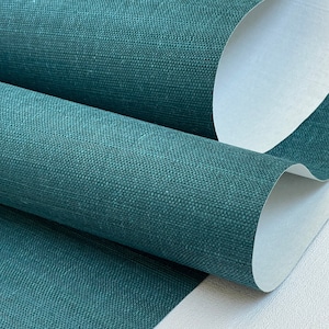 Papel de parede de grama natural, azul-marinho, verde-escuro, sisal trançado, 41170