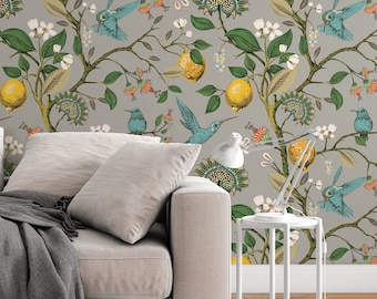 Hummingbird exotic Paradise Wallpaper - Removable wallpaper - Vinyl Peel and Stick Wallpaper design #3084