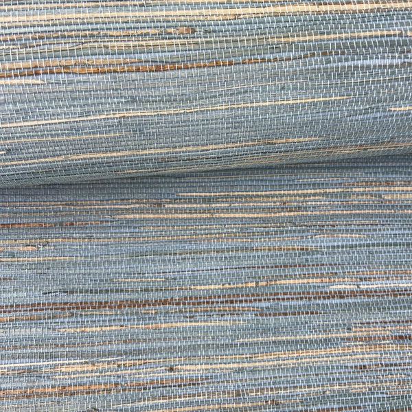 Natural Grasscloth Hemp Wallpaper - Light Blue  Beige - Natural - 41058