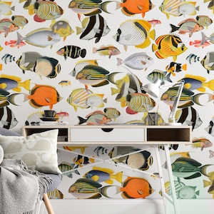 Fish Wallpaper from an exotic collection with fish motifs - Peel & Stick - Removable Self Adhesive and traditional wallpaper #3208